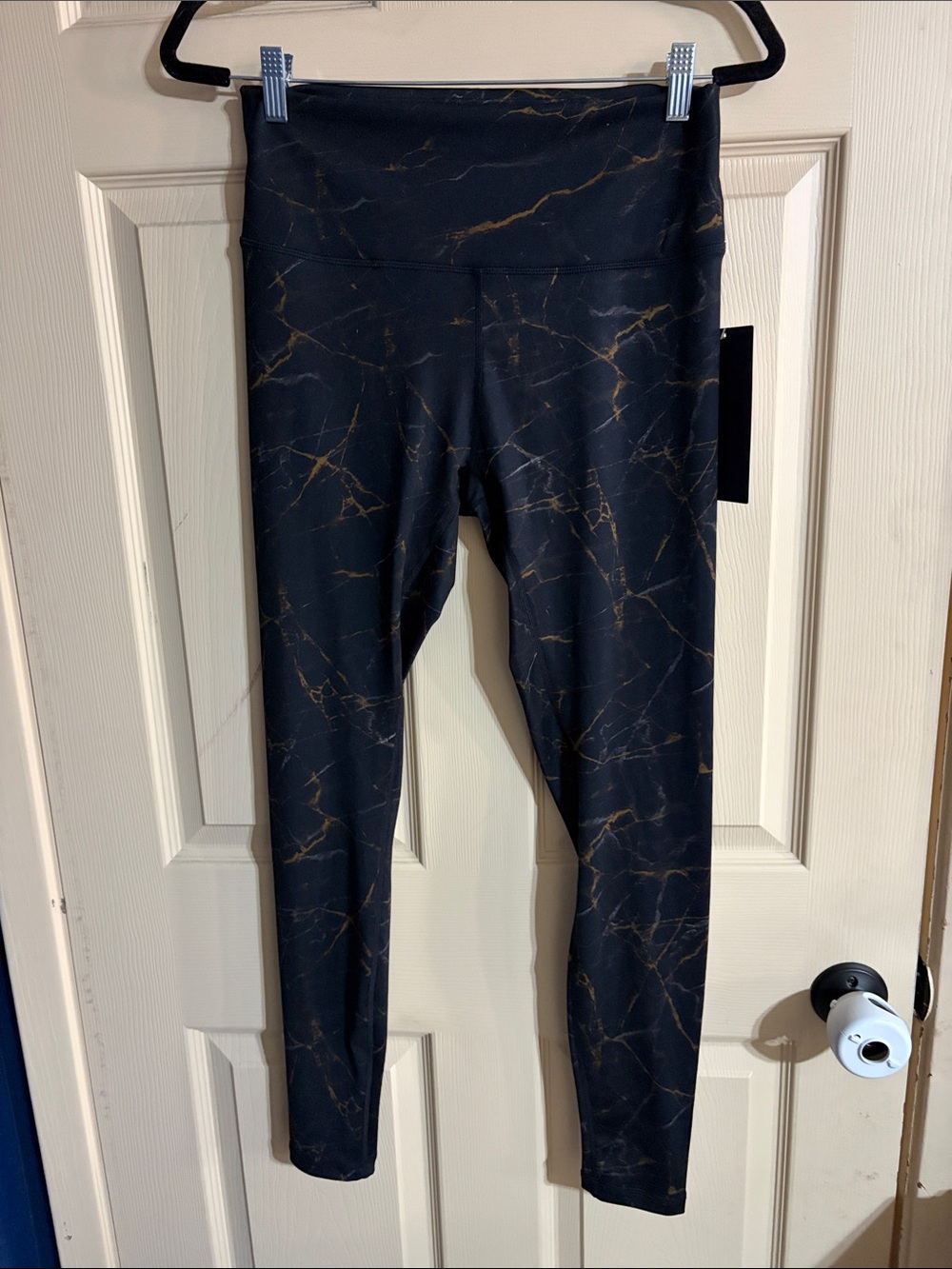 TYR Black Leggings with Gold Marble Print